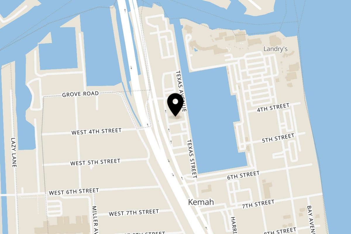 Map showing the location of Crazy Alan's Swamp Shack Kemah on 310 Texas Ave in Kemah